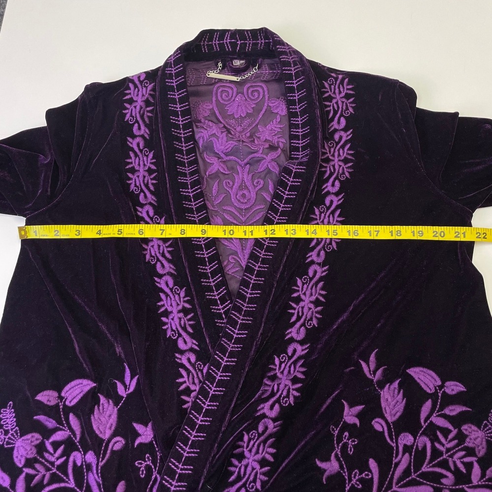 Paparazzi Purple Velvet Embroidered Open Front Cardigan Jacket M Boho - Picture 14 of 16